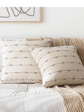 Boho Neutral Cream Knot Stripe Decorative Throw Pillow Covers Pack Of 2 27x27